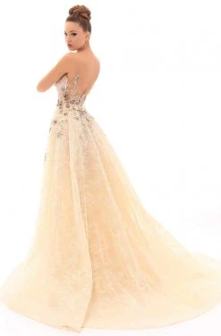 Formal Gowns Tarik Ediz - 93703 Sequined Star Sheath Dress With Overskirt