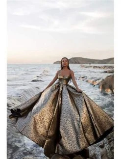 Tarik Ediz - 93710 Plunging V-neck Jacquard Pleated Ballgown Formal Gowns 9 Tarik Ediz - 93710 Plunging V-neck Jacquard Pleated Ballgown Formal Gowns