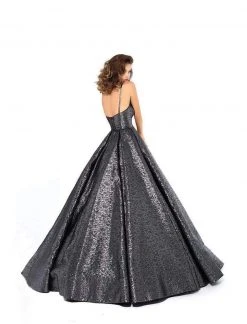 Tarik Ediz - 93710 Plunging V-neck Jacquard Pleated Ballgown Formal Gowns