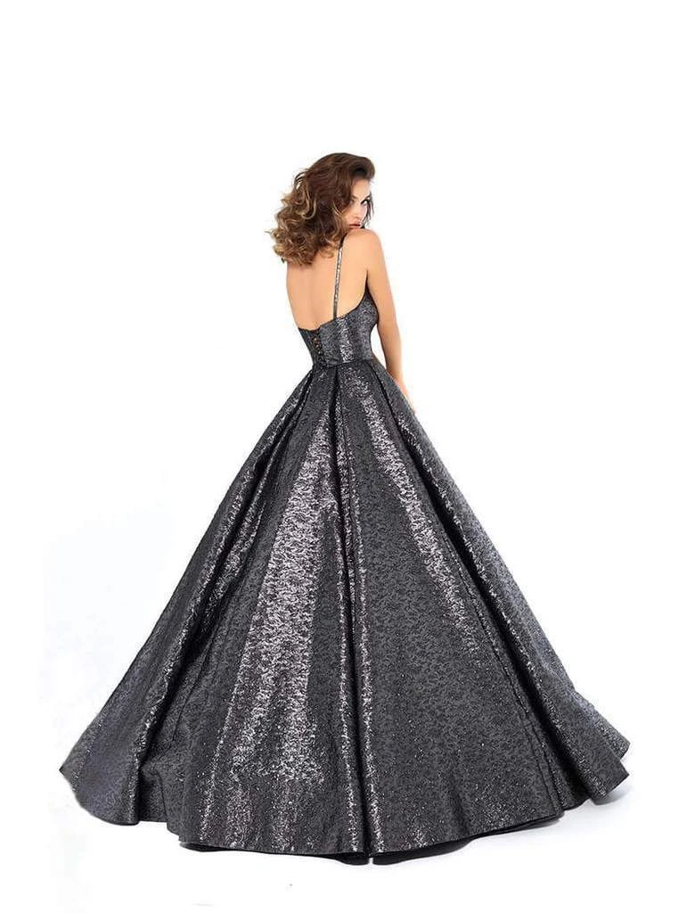 Tarik Ediz - 93710 Plunging V-neck Jacquard Pleated Ballgown Formal Gowns 4 Tarik Ediz - 93710 Plunging V-neck Jacquard Pleated Ballgown Formal Gowns