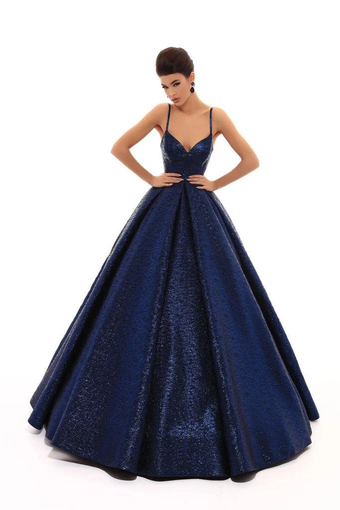 Tarik Ediz - 93710 Plunging V-neck Jacquard Pleated Ballgown Formal Gowns 6 Tarik Ediz - 93710 Plunging V-neck Jacquard Pleated Ballgown Formal Gowns
