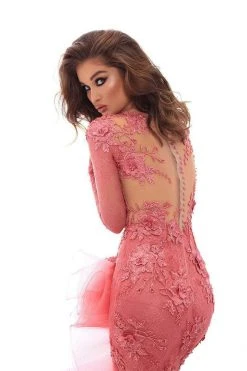 Tarik Ediz - 93716 Floral Lace V-Neck Ruffled Evening Dress 9 Tarik Ediz - 93716 Floral Lace V-Neck Ruffled Evening Dress