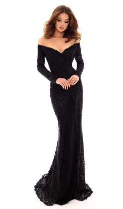 Formal Gowns Tarik Ediz - 93718 Off-Shoulder Trumpet Dress With Second Lace Layer