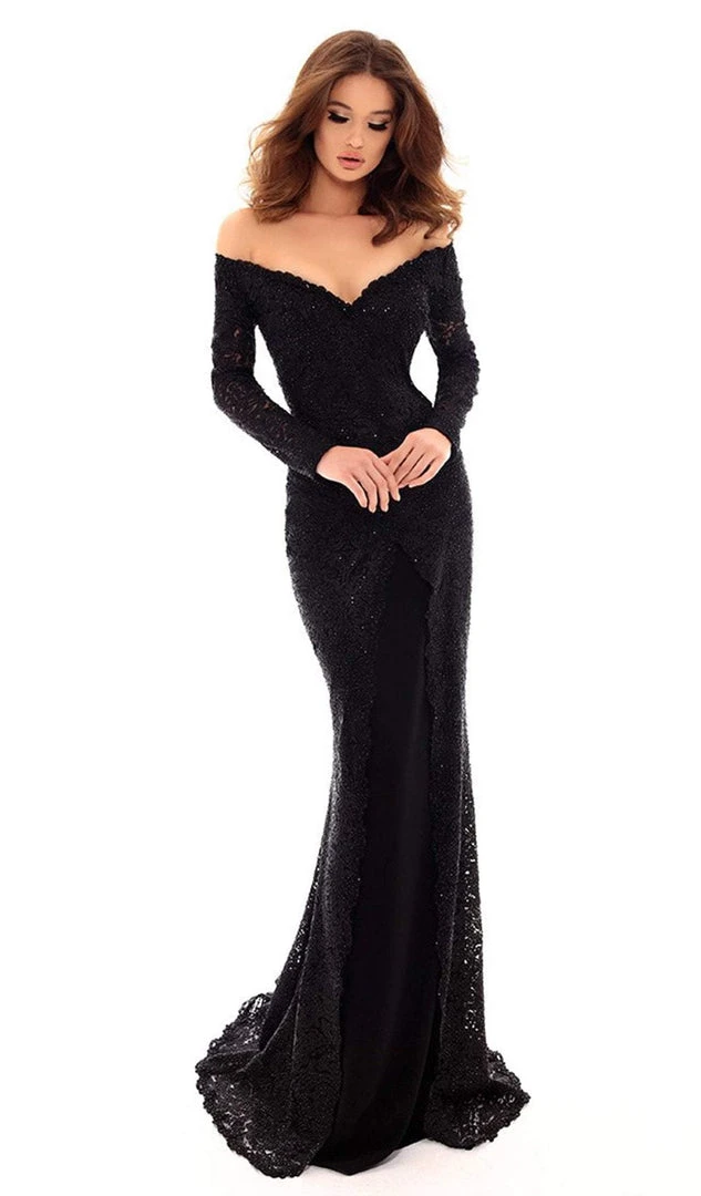 Formal Gowns Tarik Ediz - 93718 Off-Shoulder Trumpet Dress With Second Lace Layer 3 Formal Gowns Tarik Ediz - 93718 Off-Shoulder Trumpet Dress With Second Lace Layer