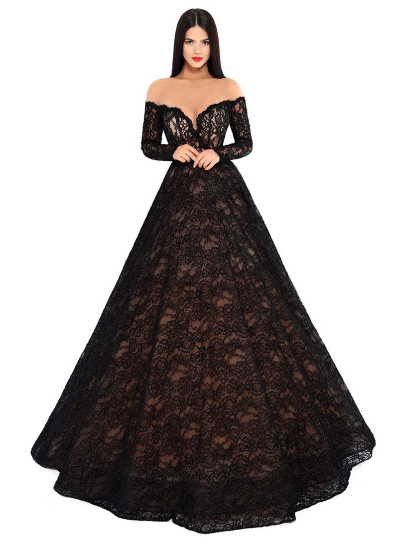 Formal Gowns Tarik Ediz - 93729 Illusion Nude Shoulders Allover Lace Ballgown 5 Formal Gowns Tarik Ediz - 93729 Illusion Nude Shoulders Allover Lace Ballgown