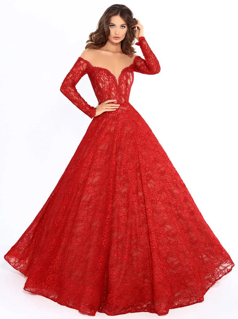 Formal Gowns Tarik Ediz - 93729 Illusion Nude Shoulders Allover Lace Ballgown 6 Formal Gowns Tarik Ediz - 93729 Illusion Nude Shoulders Allover Lace Ballgown