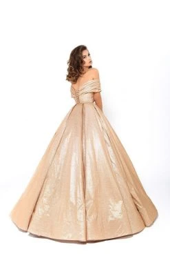 Tarik Ediz - 93730 Plunging Off-Shoulder Pleated Ballgown Formal Gowns