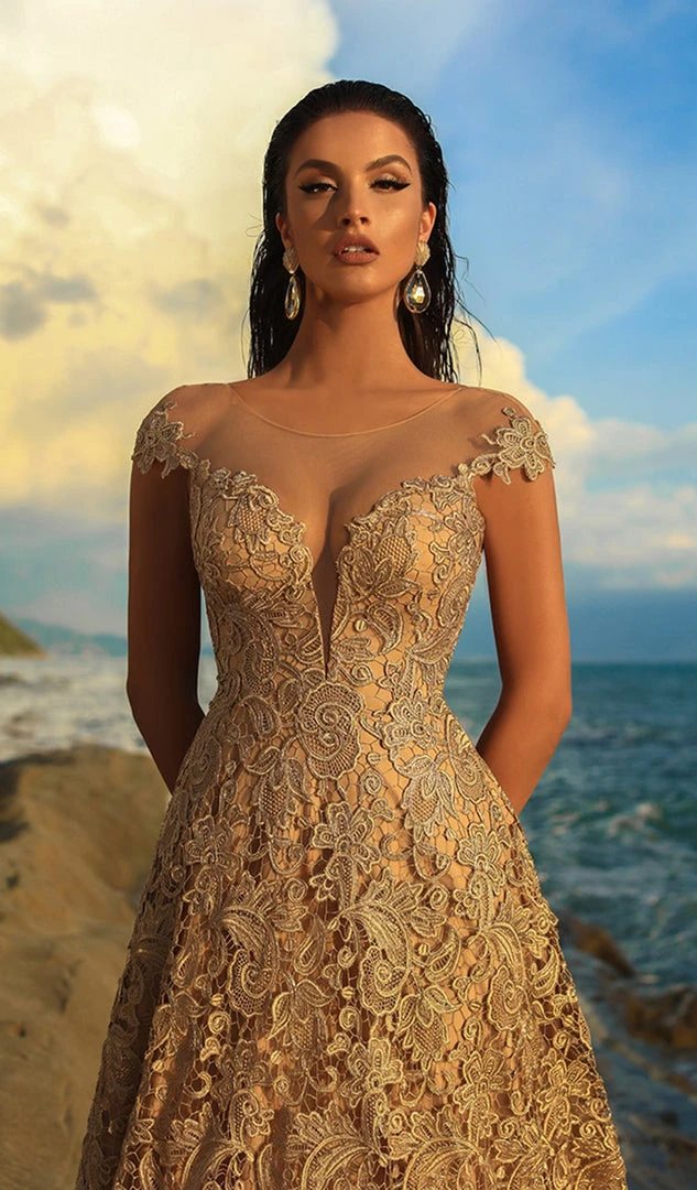 Tarik Ediz - 93739 Floral Lace Illusion Neck A-line Dress 8 Tarik Ediz - 93739 Floral Lace Illusion Neck A-line Dress