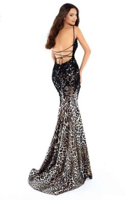 Formal Gowns Tarik Ediz - 93746 Animal Printed Beaded Trumpet Dress