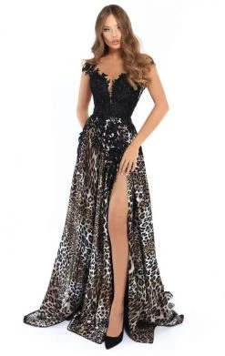 Formal Gowns Tarik Ediz - 93748 Floral Appliqued Animal Printed Evening Dress