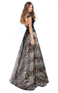 Formal Gowns Tarik Ediz - 93748 Floral Appliqued Animal Printed Evening Dress