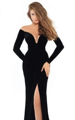 Formal Gowns Tarik Ediz - 93749 Fitted Long Sleeves Evening Gown With Slit