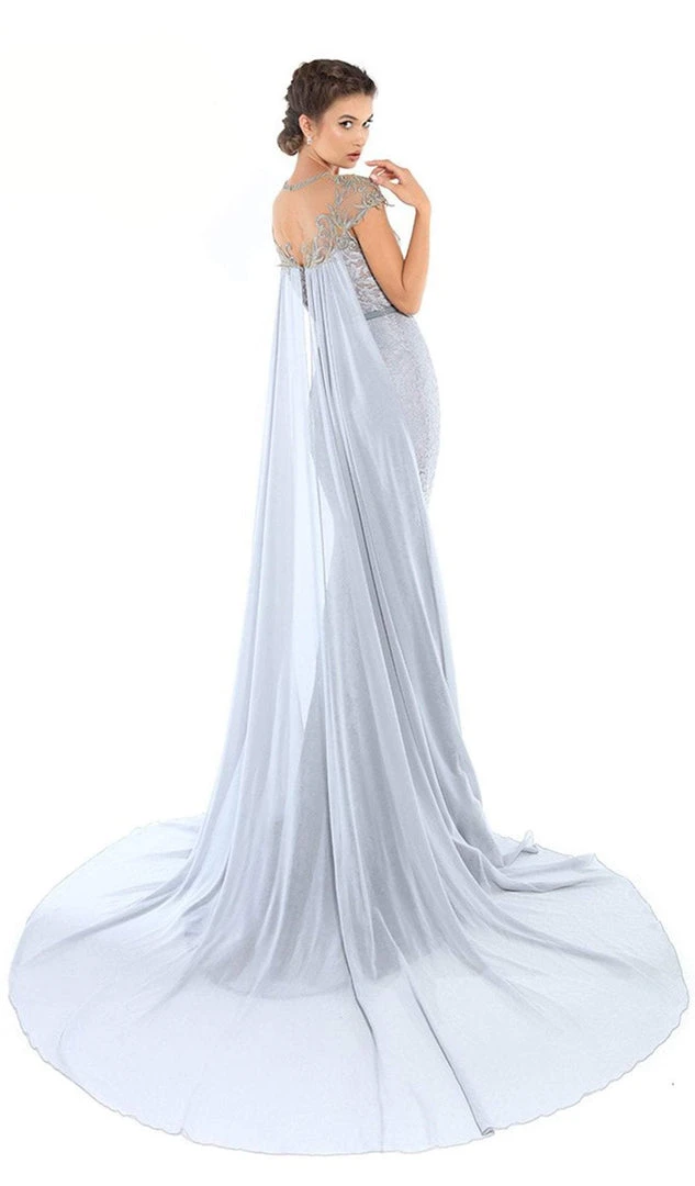 Tarik Ediz - 93757 Lace Embroidered Mermaid Dress With Cape-like Train 4 Tarik Ediz - 93757 Lace Embroidered Mermaid Dress With Cape-like Train