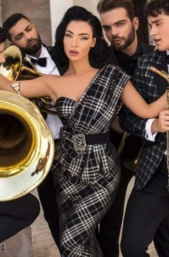 Tarik Ediz - 93801 Embellishments Asymmetric Trumpet Dress Formal Gowns