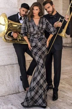 Tarik Ediz - 93802 Embellished V-neck Trumpet Dress Formal Gowns