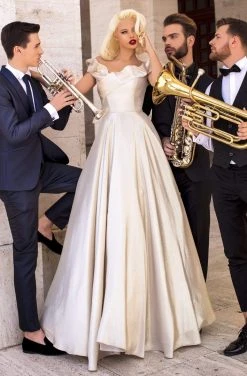 Tarik Ediz - 93805 Ruffled Off Shoulder Iridescent Gown Formal Gowns