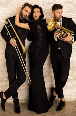 Formal Gowns Tarik Ediz - 93818 Embellished High Neck Trumpet Dress