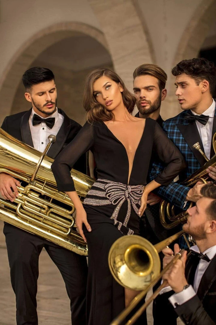 Formal Gowns Tarik Ediz - 93819 Illusion Deep V Neck Beaded Bow Accent Evening Gown 5 Formal Gowns Tarik Ediz - 93819 Illusion Deep V Neck Beaded Bow Accent Evening Gown