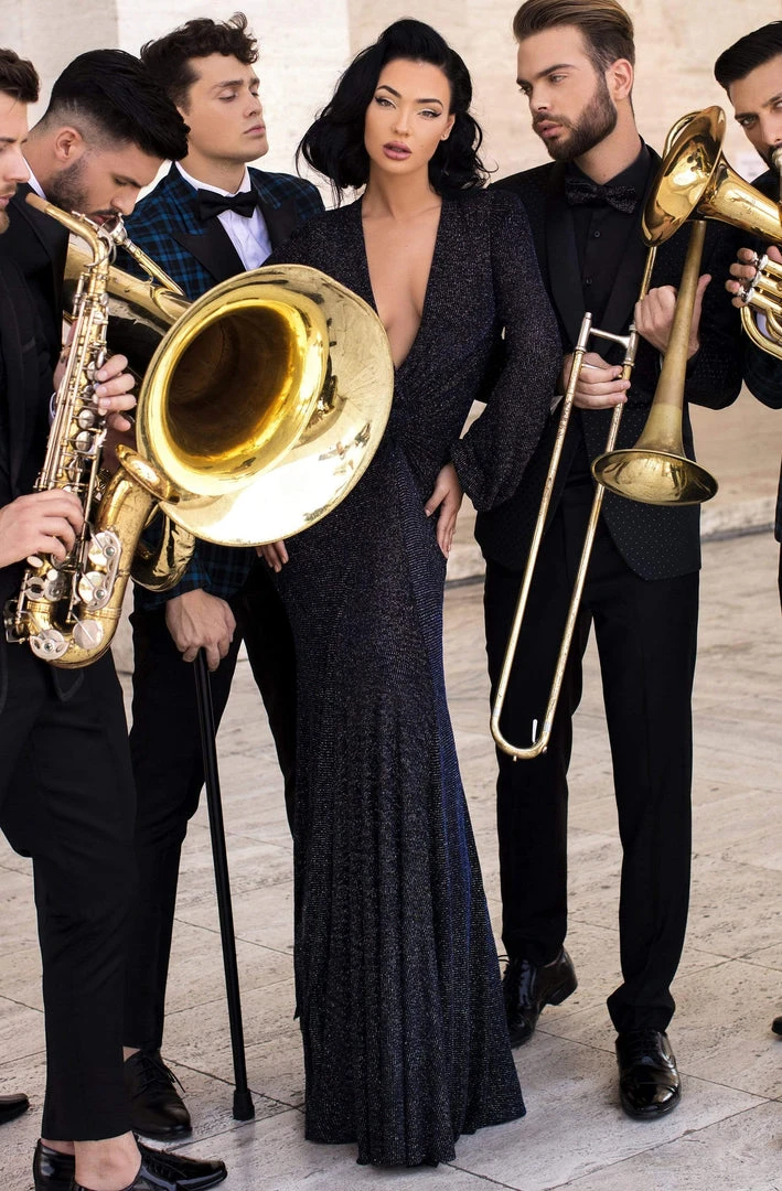 Formal Gowns Tarik Ediz - 93836 Long Sleeve Deep V-neck Trumpet Dress 3 Formal Gowns Tarik Ediz - 93836 Long Sleeve Deep V-neck Trumpet Dress