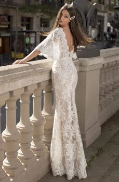 Tarik Ediz - 93837 Plunging V-Neck Lace Bell Sleeves Formal Gowns