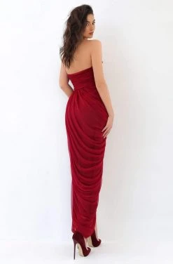 Tarik Ediz - 93838 Strapless Ruched Sheath Dress With Slit