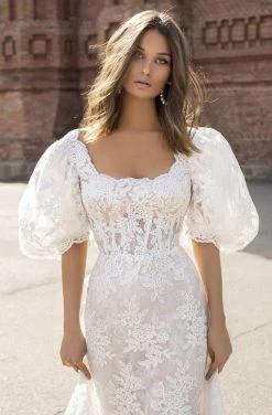 Formal Gowns Tarik Ediz - 93841 Embroidered Scoop Neck Dress With Train