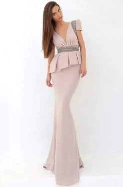 Tarik Ediz - 93855 Embellished Deep V-neck Trumpet Dress Formal Gowns