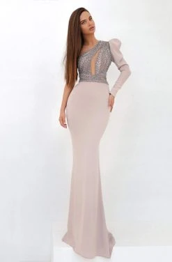 Tarik Ediz - 93858 Beaded Asymmetrical Sheath Dress