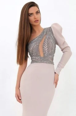 Tarik Ediz - 93858 Beaded Asymmetrical Sheath Dress