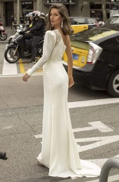 Tarik Ediz - 93865 Asymmetrical Bejeweled Sheath Dress