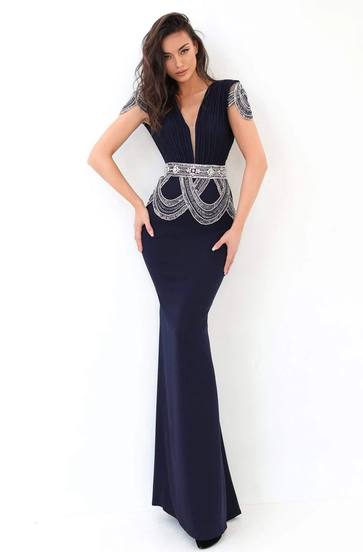 Formal Gowns Tarik Ediz - 93871 Ruched Plunging V-Neck Sheath Dress 3 Formal Gowns Tarik Ediz - 93871 Ruched Plunging V-Neck Sheath Dress