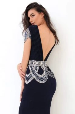 Formal Gowns Tarik Ediz - 93871 Ruched Plunging V-Neck Sheath Dress 14 Formal Gowns Tarik Ediz - 93871 Ruched Plunging V-Neck Sheath Dress