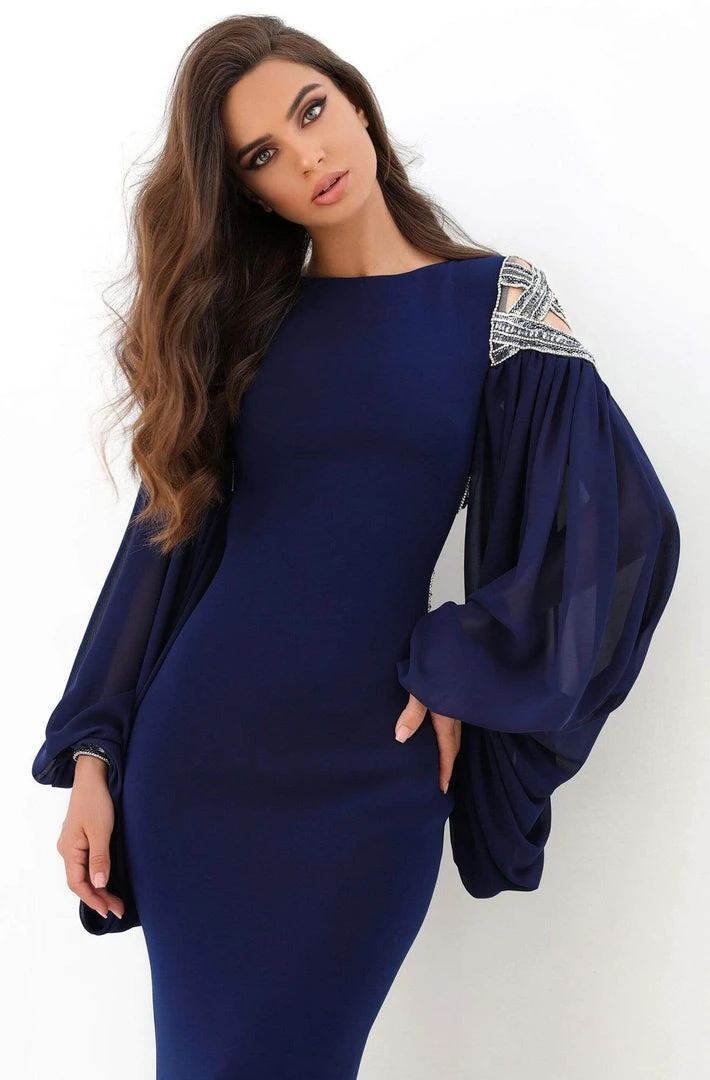 Formal Gowns Tarik Ediz - 93872 Embellished Long Sleeve Bateau Fitted Dress 8 Formal Gowns Tarik Ediz - 93872 Embellished Long Sleeve Bateau Fitted Dress