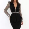 Tarik Ediz - 93880 Embellished Deep V-neck Sheath Dress