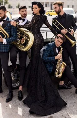 Tarik Ediz - 93882 Lace Jewel Long Sleeves Mermaid Dress