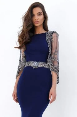 Tarik Ediz - 93884 Bateau Dress With Draped Capelet