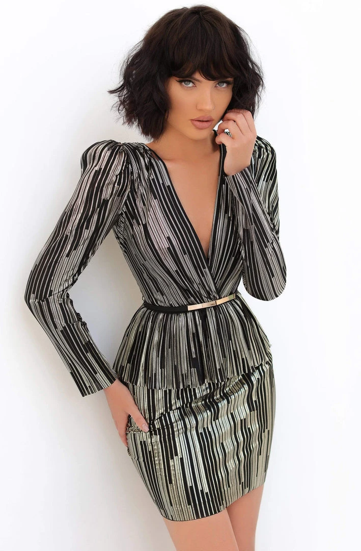 Tarik Ediz - 93886 Deep V-neck Long Sleeve Fitted Dress 3 Tarik Ediz - 93886 Deep V-neck Long Sleeve Fitted Dress