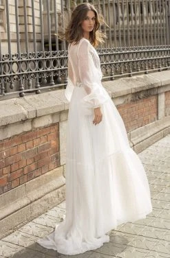 Tarik Ediz - 93894 Illusion Jewel Long Sleeves A-Line Dress Formal Gowns