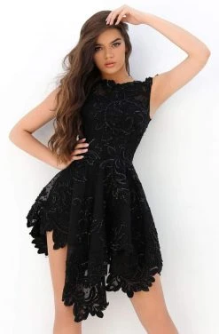 Tarik Ediz - 93895 Bateau Lace A-line Short Dress