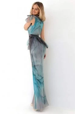 Tarik Ediz - 93898 Embellished Deep V-neck Sheath Dress