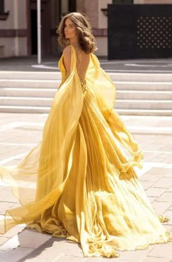 Tarik Ediz - 93919 Deep V-neck Embellished A-line Dress