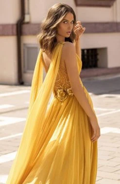 Tarik Ediz - 93919 Deep V-neck Embellished A-line Dress