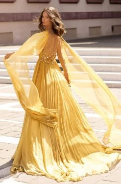 Tarik Ediz - 93919 Deep V-neck Embellished A-line Dress