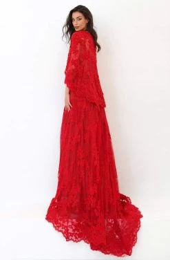 Formal Gowns Tarik Ediz - 93925 Bead-Ornate Scalloped Cape Lace Gown