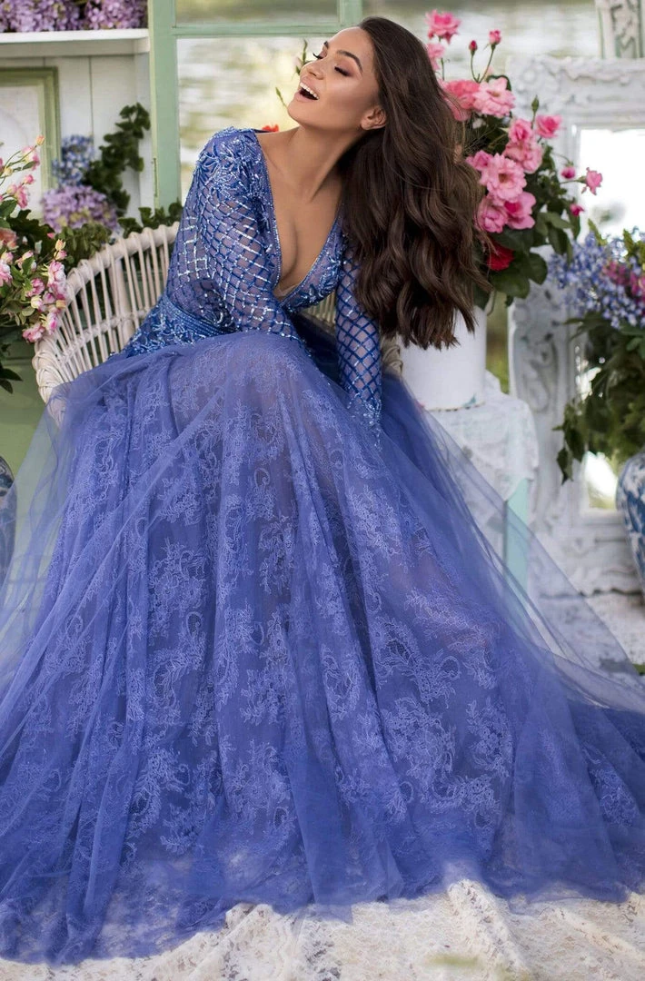 Tarik Ediz - 93931 Sexy V-Neck Lace A-Line Dress Formal Gowns 5 Tarik Ediz - 93931 Sexy V-Neck Lace A-Line Dress Formal Gowns