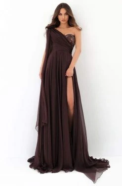 Formal Gowns Tarik Ediz - 93932 Asymmetrical Ruched A-Line Dress
