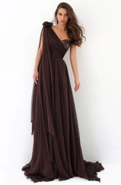 Formal Gowns Tarik Ediz - 93932 Asymmetrical Ruched A-Line Dress 9 Formal Gowns Tarik Ediz - 93932 Asymmetrical Ruched A-Line Dress