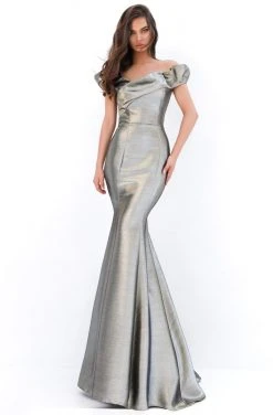 Tarik Ediz - 93933 Puffed Cap Sleeve Metallic Long Mermaid Gown Formal Gowns