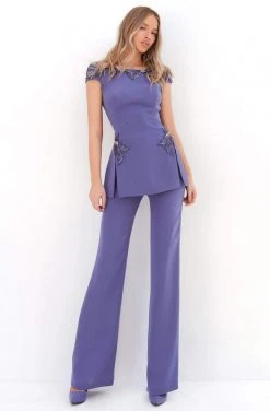 Tarik Ediz - 93934 Embellished Bateau Jumpsuit