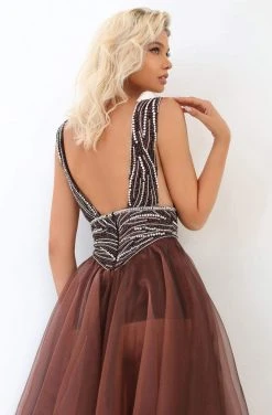 Tarik Ediz - 93939 V-Neck Bejeweled A-Line Dress Formal Gowns